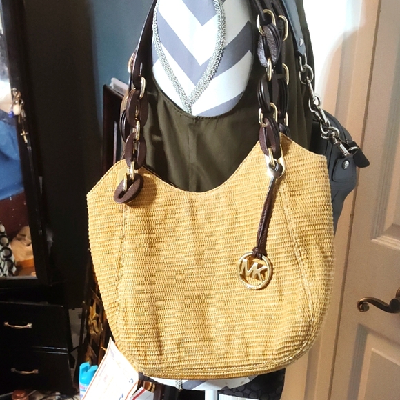 Michael Kors Handbags - Michael Kors Woven Tan Shoulder Or Crossbody Bag
